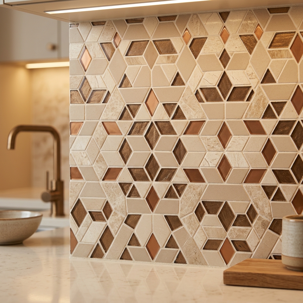 Geometric mosaic backsplash