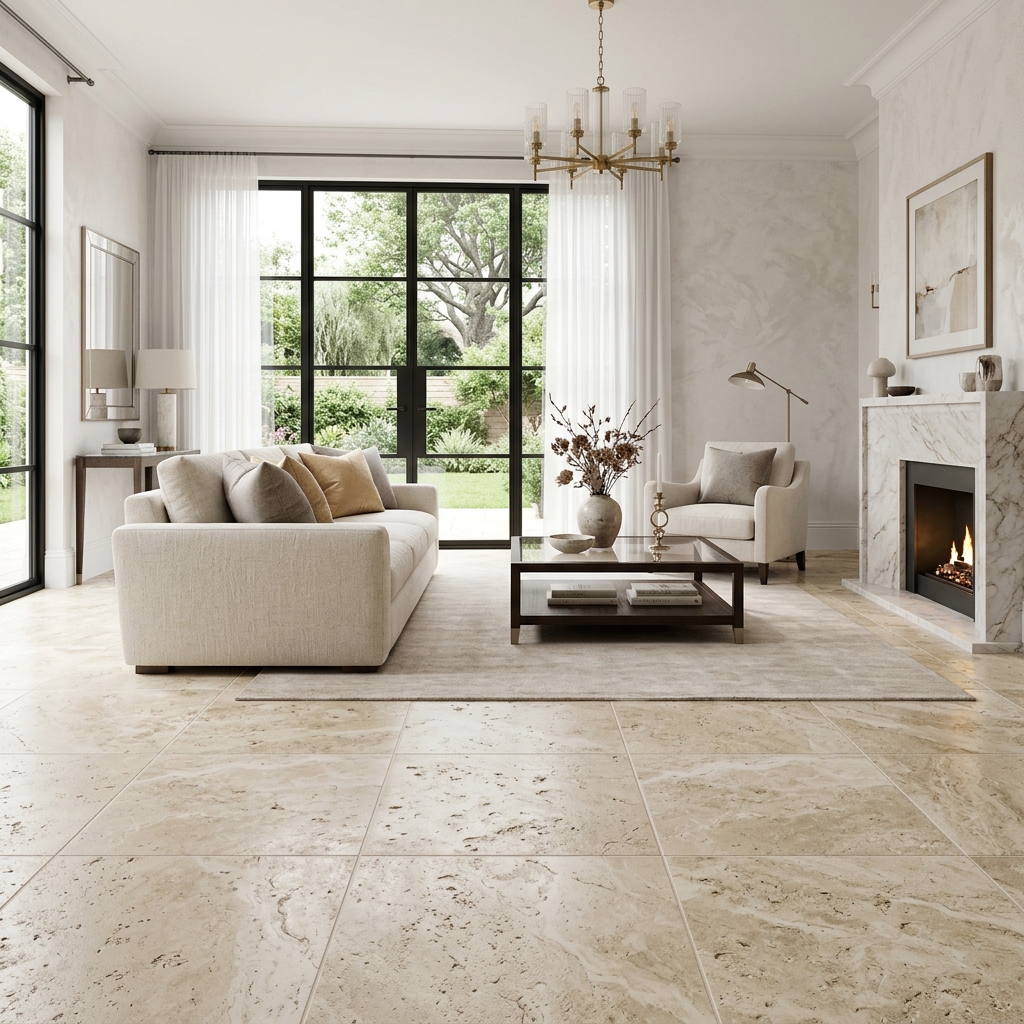 Travertine stone-look floor